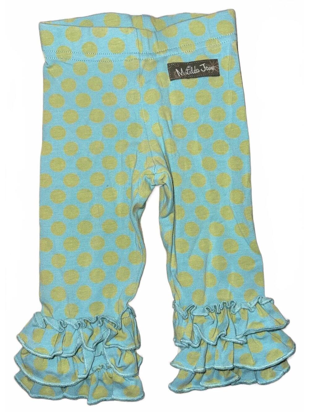 Matilda Jane Baby Girls 3M Ruffle Leggings Aqua Green Polka Dot Triple Ruffle